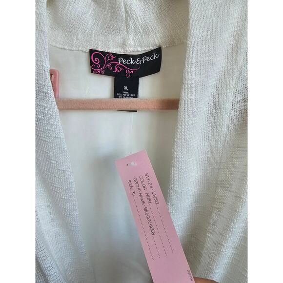 Peck & Peck Beachy Keen Ivory Long Sleeve Waist Tie Cover Up Size XL - Picture 2 of 3